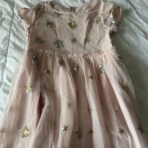Mini Boden Pink Tulle Dress with Silver & Gold Star Embellishments size 5-6